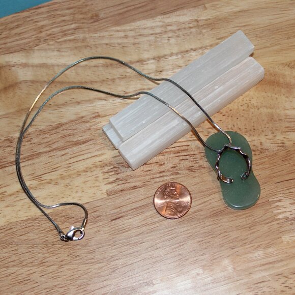 Natural Stone Sandal Flip Flop Beach Pendant Necklace Blue Green Stone - Picture 2 of 4
